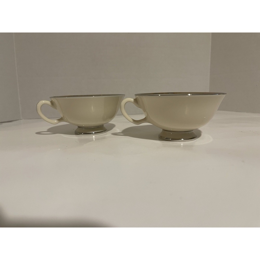 2 - LENOX MONTCLAIR CUPS (No saucer) - 2 1/8" - 0705I White With Silver Accent